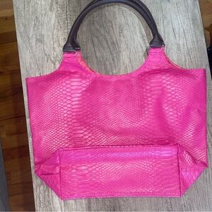 Neiman Marcus Pink Textured Tote with Glossy Finish